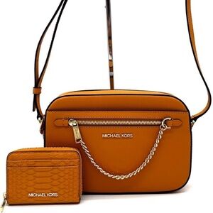 Michael Kors Large EW Crossbody Bag & Medium ZA Card Case Wallet Cider
